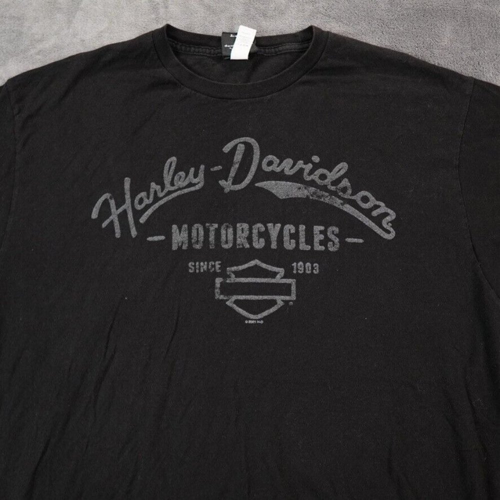 Harley Davidson‎ Shirt Mens Black logo Biker Ride Script Manchester NH Laconia